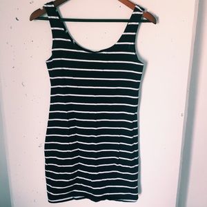 navy and white striped bodycon dress